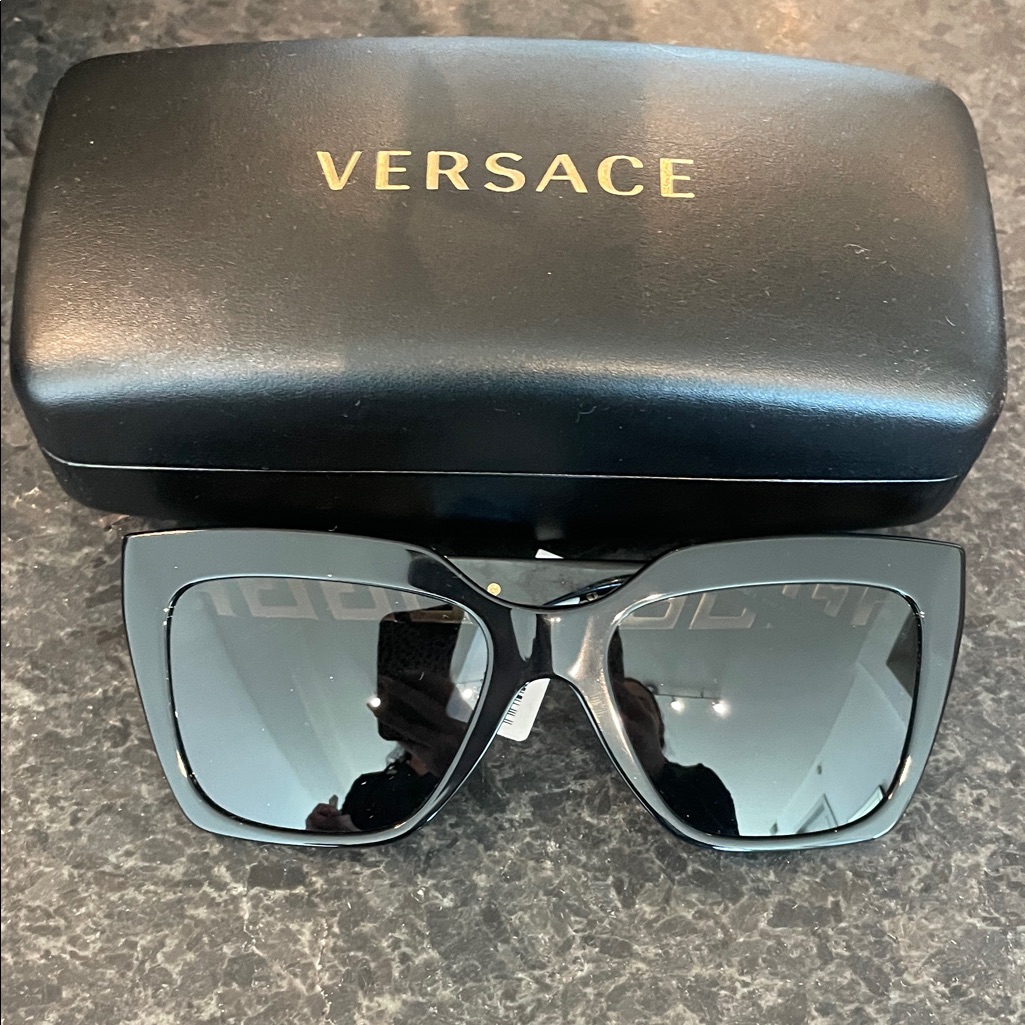 Versace Women's Black Gloss Oversized Square Sunglasses